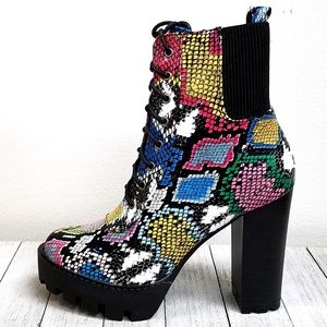 New Rainbow Snake Lace Combat Boots Ankle Booties